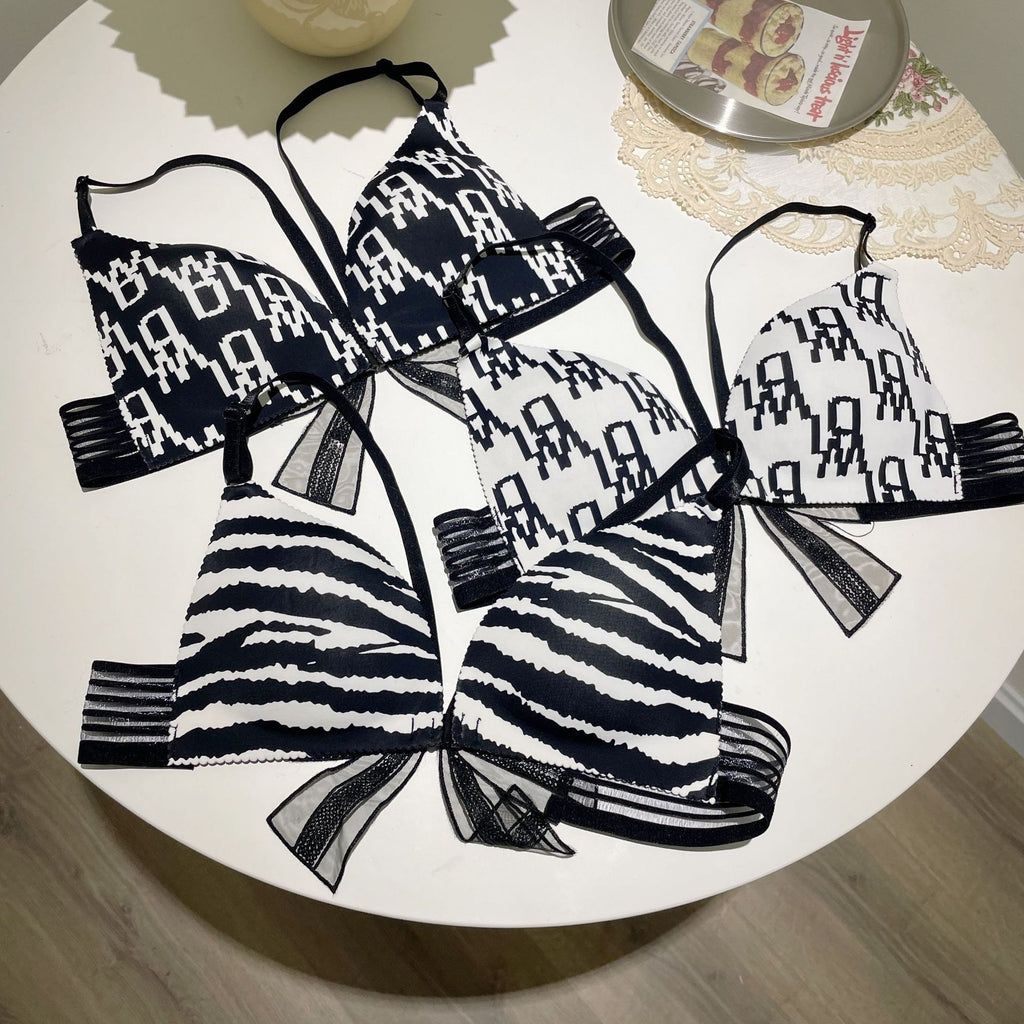 Printed Sexy Bow High-elastic Cotton Wire-free Push-up Bra