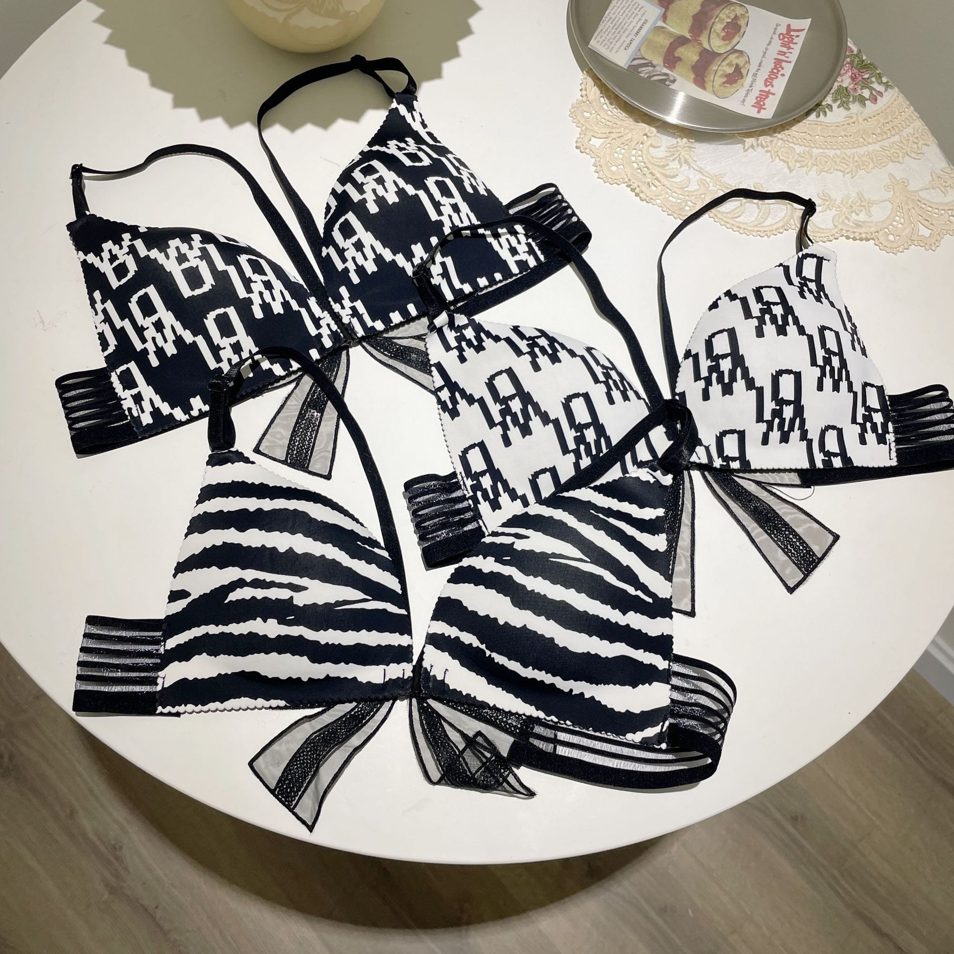 Printed Sexy Bow High-elastic Cotton Wire-free Push-up Bra