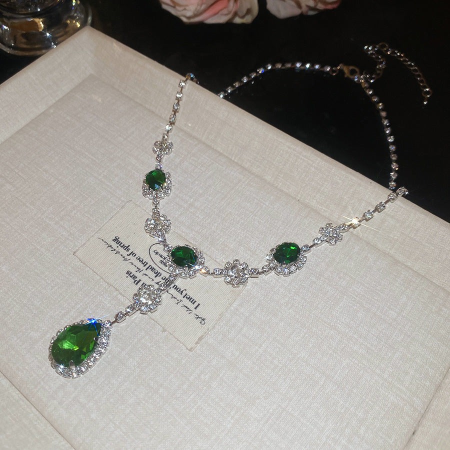 Leaf Zircon Waterdrop Earring And Necklace Set