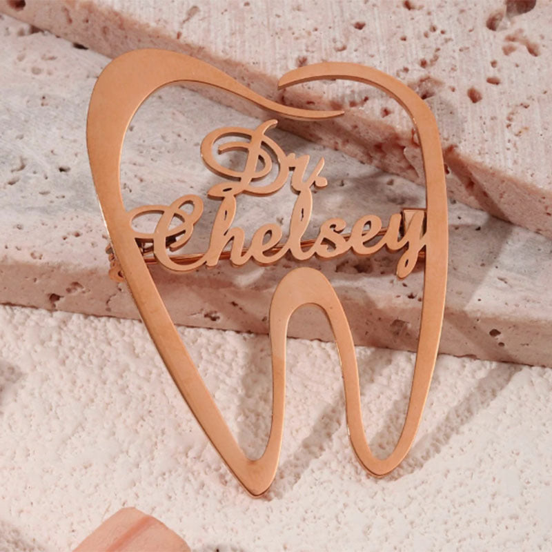Personalized Stainless Steel Tooth-Shaped English Brooch