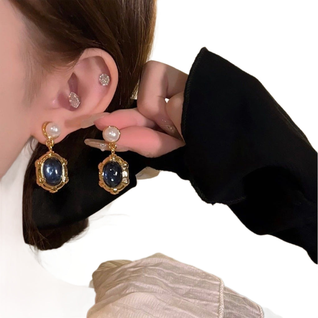 French-Style Vintage Sapphire And Pearl Earrings