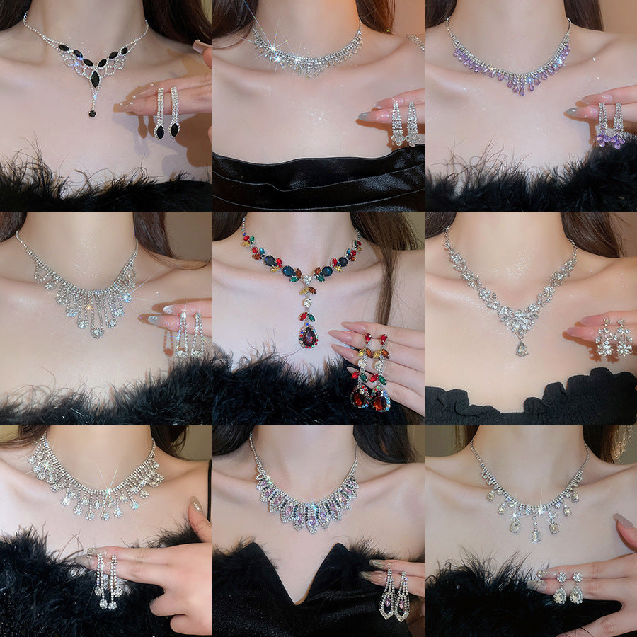 Leaf Zircon Waterdrop Earring And Necklace Set