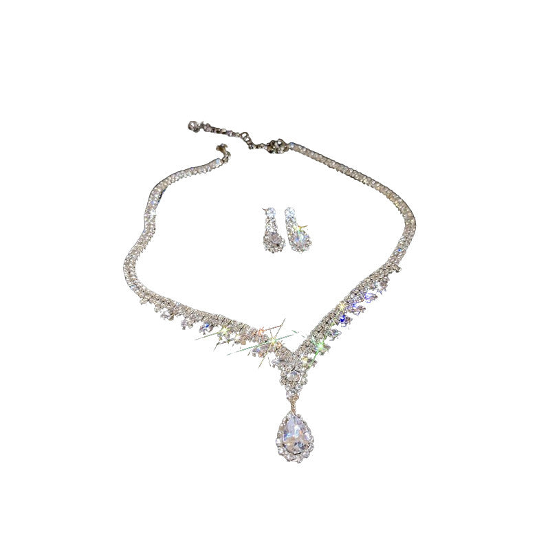 Leaf Zircon Waterdrop Earring And Necklace Set