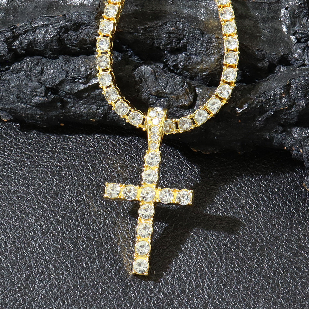 Women's Fashion Simple Diamonds Cross Pendant Necklace