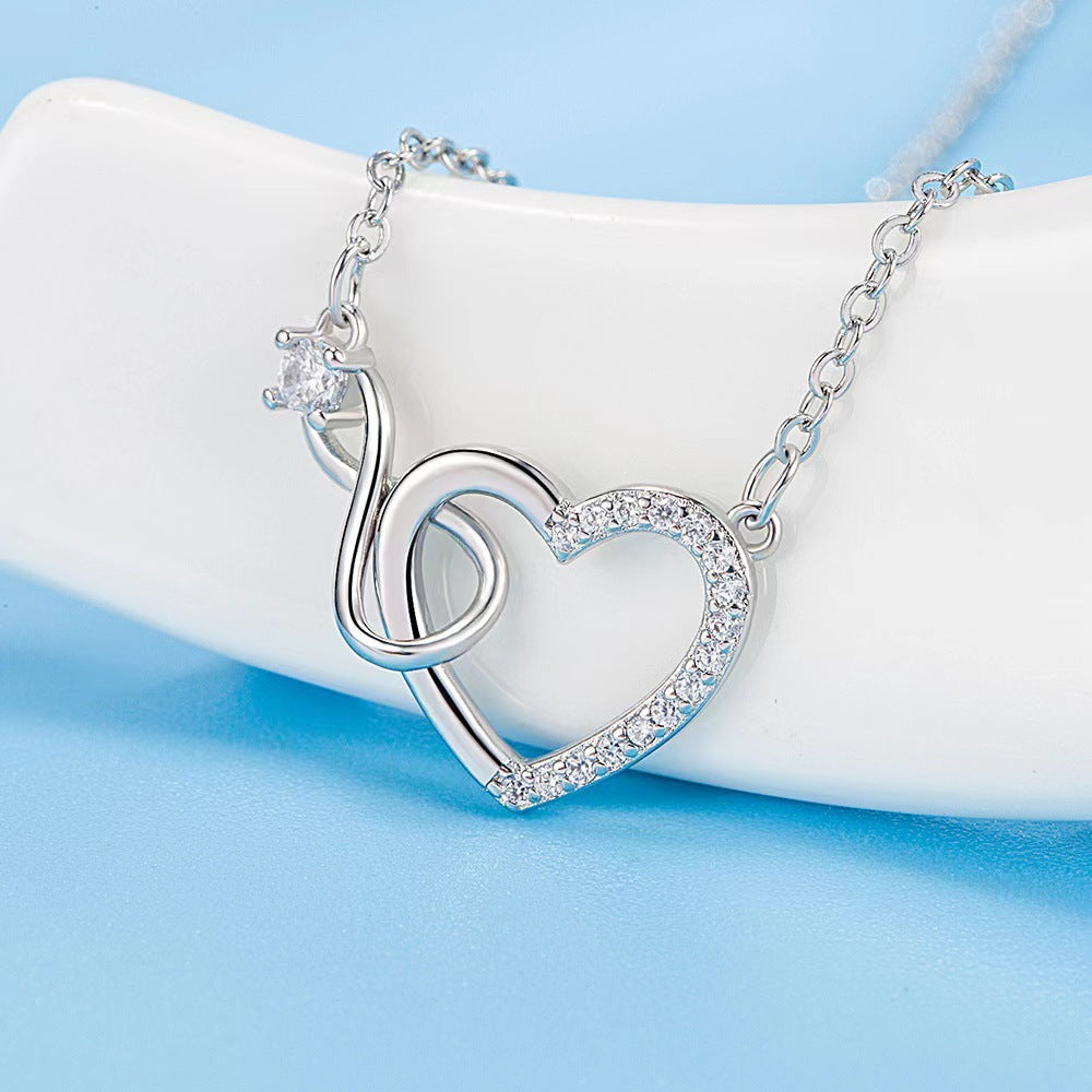 Womens Heart-Shaped Zircon Infinity Love Necklace