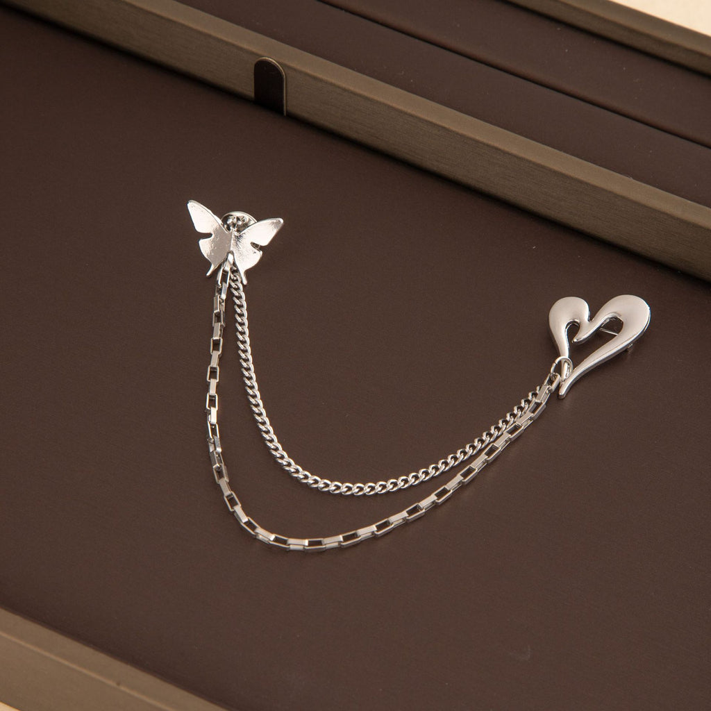 Hollow Heart & Butterfly Tassel Brooch, Minimalist Versatile Lapel Pin, Anti-Exposure Accessory For Suits & Dresses, Elegant Fashion Jewelry