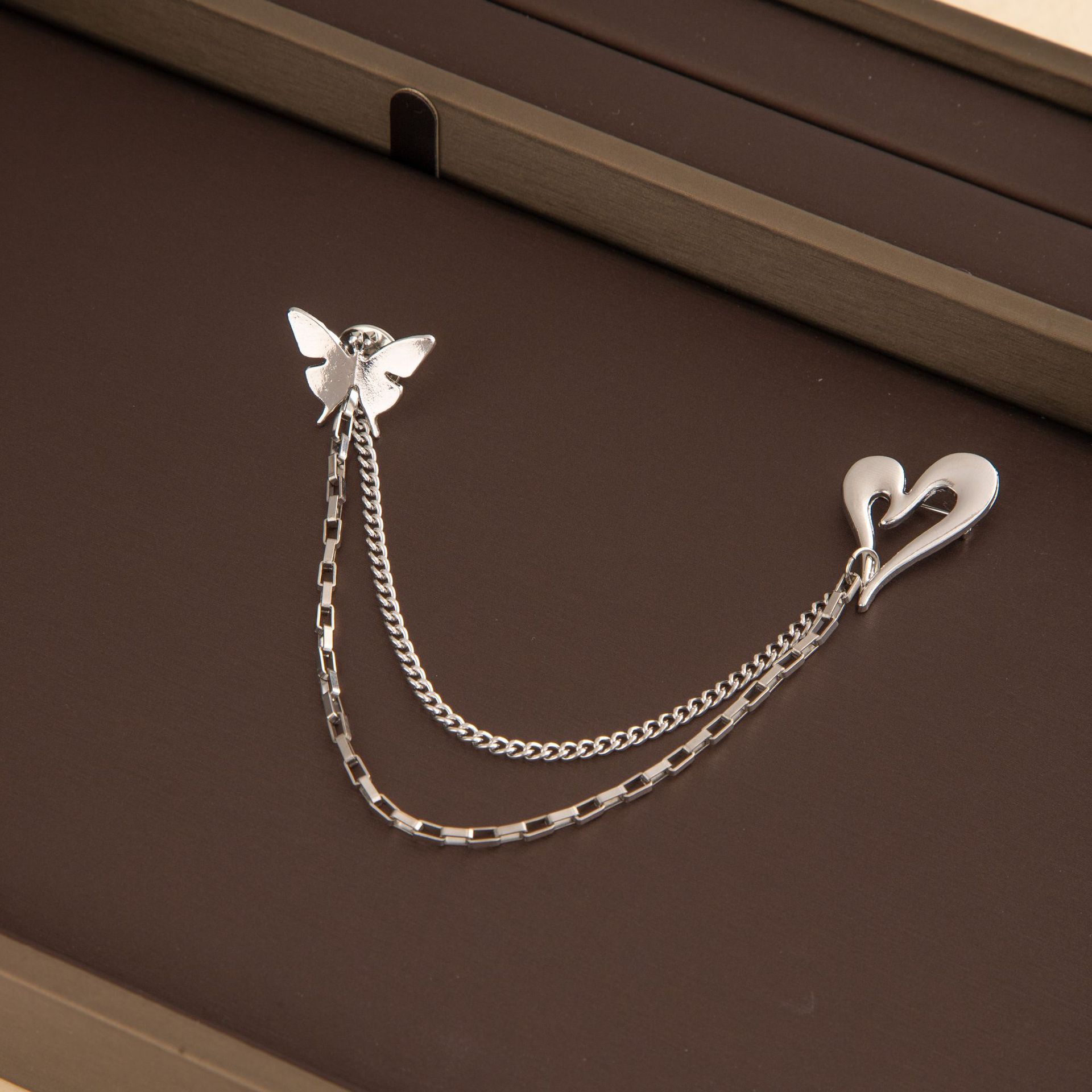 Hollow Heart & Butterfly Tassel Brooch, Minimalist Versatile Lapel Pin, Anti-Exposure Accessory For Suits & Dresses, Elegant Fashion Jewelry