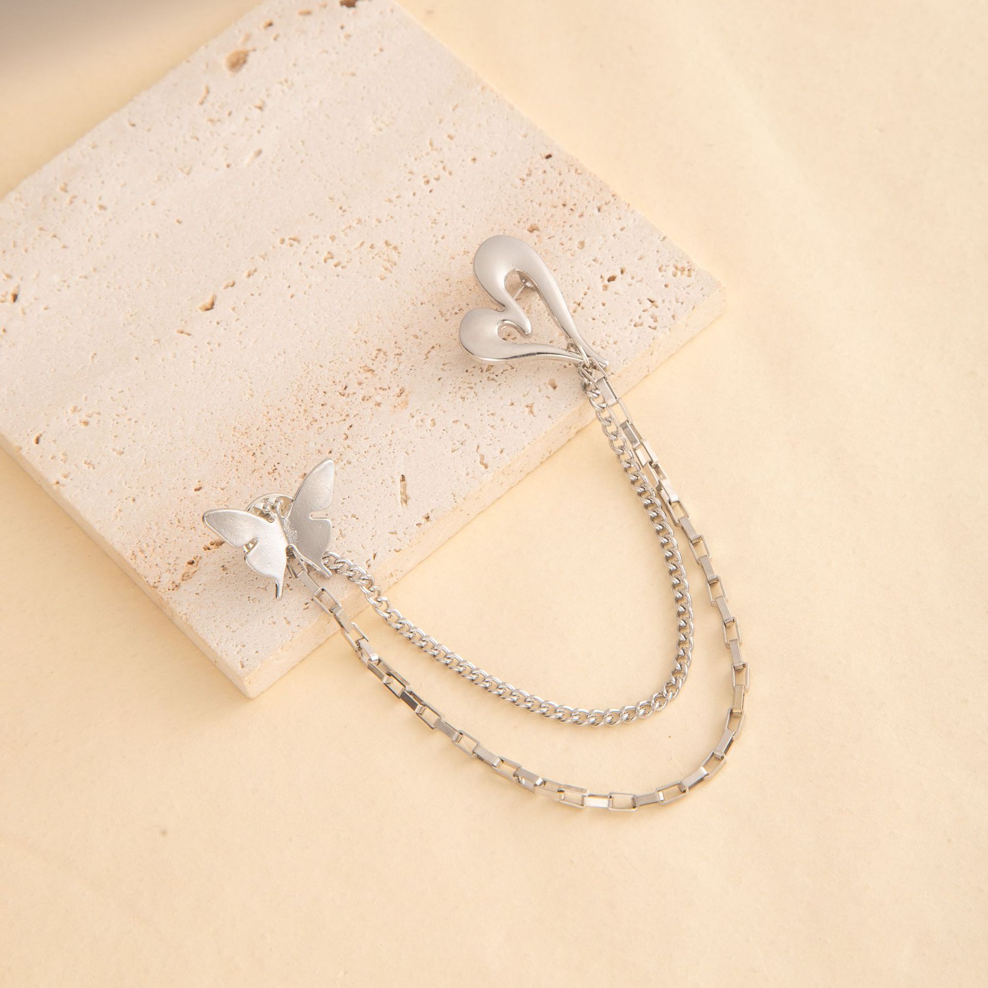 Hollow Heart & Butterfly Tassel Brooch, Minimalist Versatile Lapel Pin, Anti-Exposure Accessory For Suits & Dresses, Elegant Fashion Jewelry