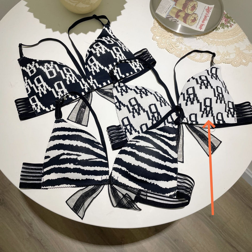 Printed Sexy Bow High-elastic Cotton Wire-free Push-up Bra