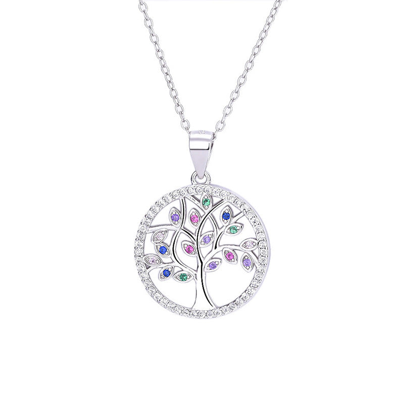 Tree Of Life Pendant Simple Inlaid With Zircon Clavicle Chain