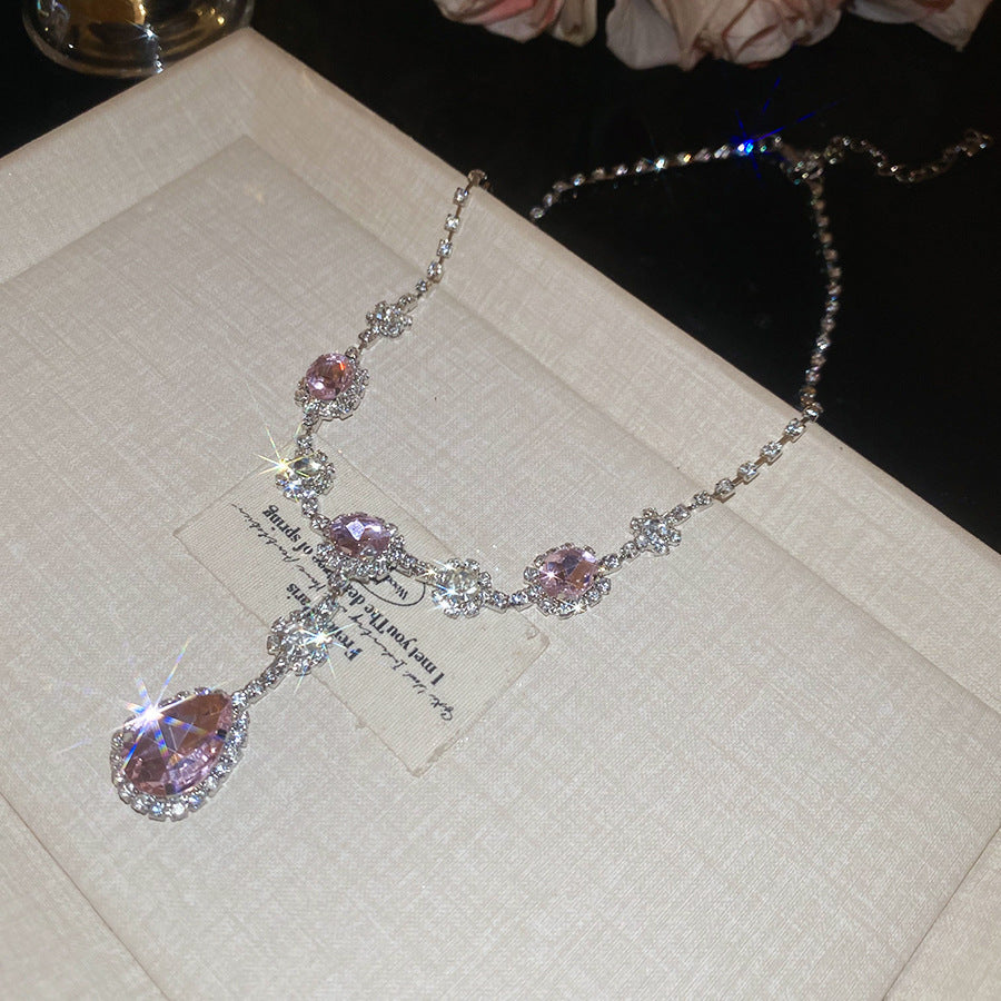 Leaf Zircon Waterdrop Earring And Necklace Set