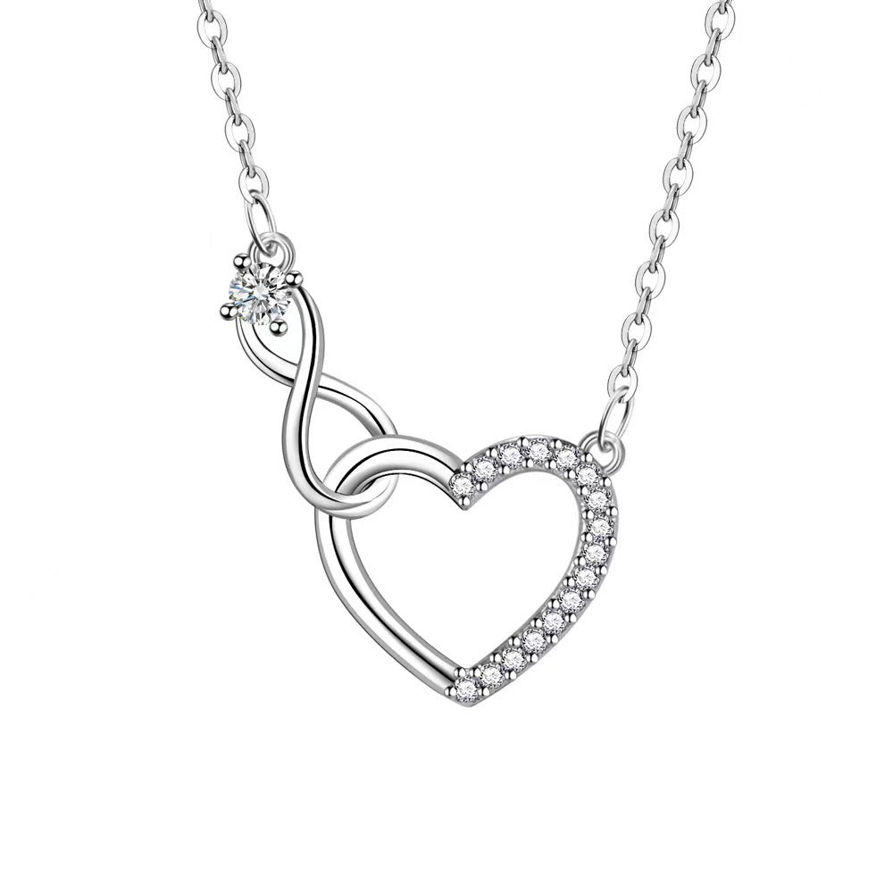 Womens Heart-Shaped Zircon Infinity Love Necklace