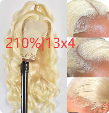 Hand-woven Front Lace Synthetic Wigs Golden Big Wave Long Curly Hair