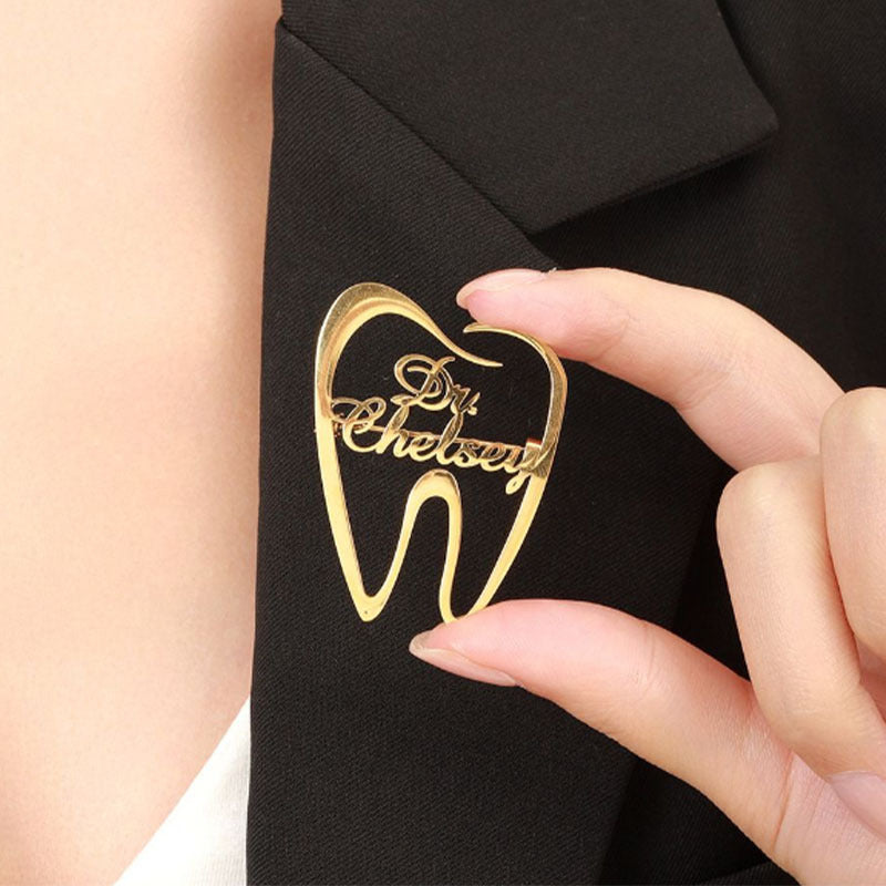 Personalized Stainless Steel Tooth-Shaped English Brooch