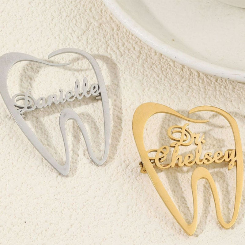 Personalized Stainless Steel Tooth-Shaped English Brooch