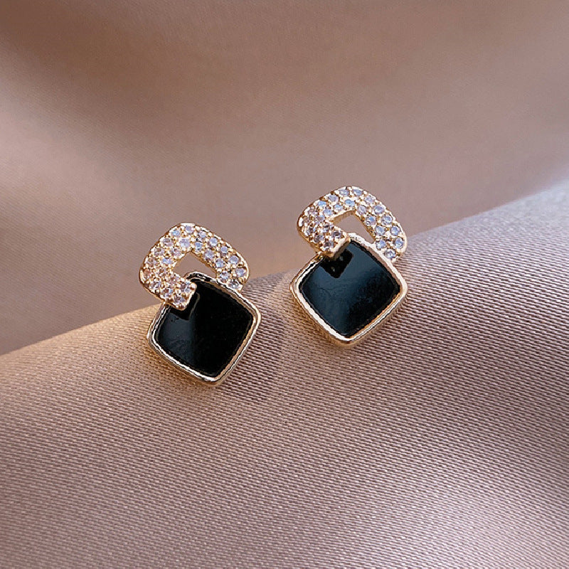 Versatile Minimalist Black Cubic Zirconia Square Stud Earrings
