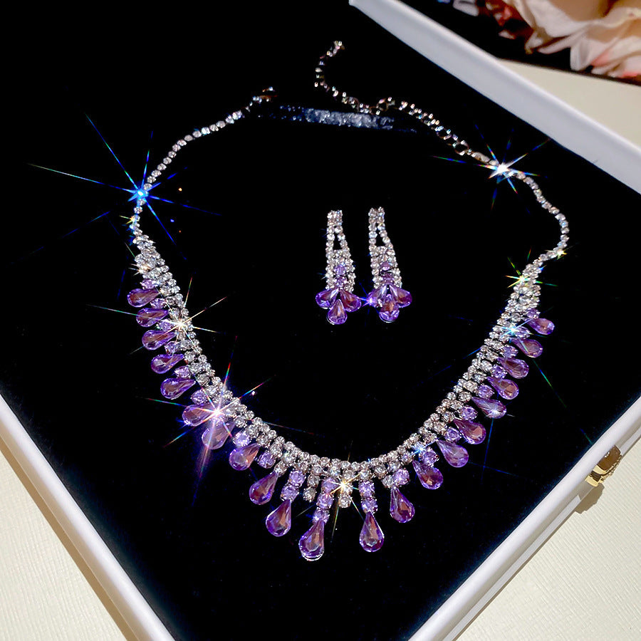 Leaf Zircon Waterdrop Earring And Necklace Set