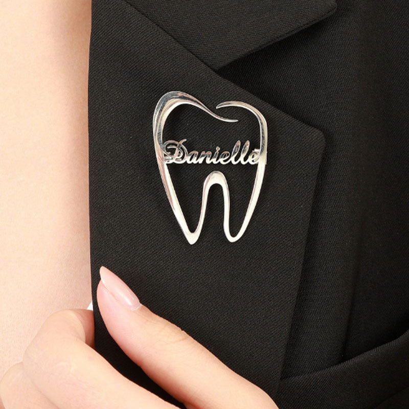 Personalized Stainless Steel Tooth-Shaped English Brooch