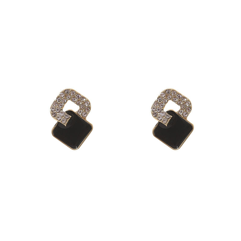 Versatile Minimalist Black Cubic Zirconia Square Stud Earrings